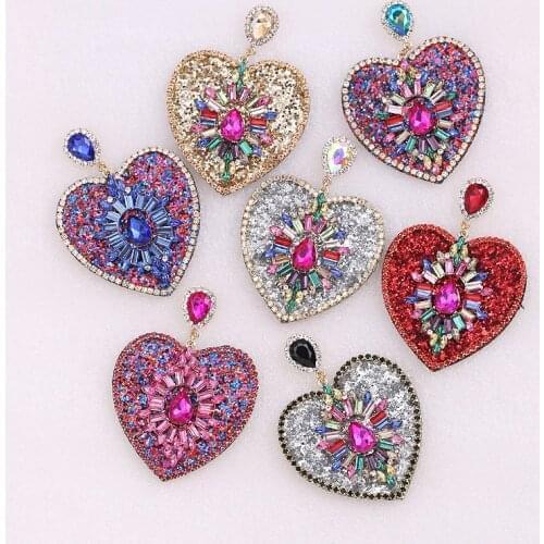 Crystal Big Heart Dangle Drop Earrings For Women Jewelry Fashion Lady Dress Accessory Statement Wedding Earrings Brincos 2020