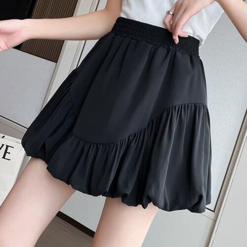 Women Chiffon Lantern Skirt Fashion Pleated Skirt Elastic Waist Skirt Black Skirt Harajuku Skirt Kawaii Skirt Mini Skirts