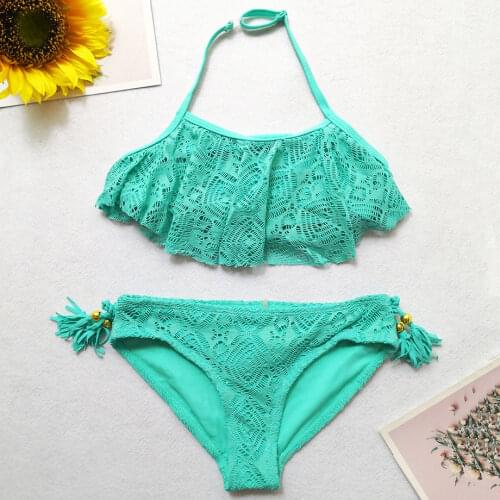 3-13 Years Girl Swimsuit Kids Swimwear Lace Teenage Girl Bikini Set Hollow Out Girls Bathing Suit Childrens Swimwear Beachwear