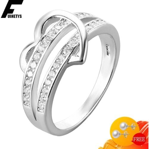 Fashion Women Ring 925 Silver Jewelry Heart Shape Inlaid Zircon Gemstones Finger Rings for Wedding Engagement Party Accessories