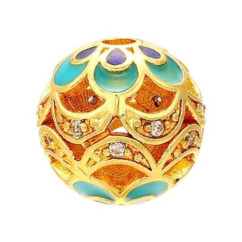 ZHUKOU 11x11mm Brass Cubic Zirconia Round Ball Beads DIY Necklace Pendant Jewelry Accessory Findings Model: MZ4