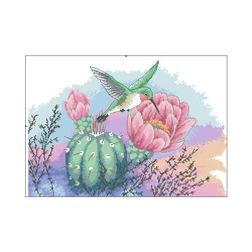 Gold Collection Lovely Counted Cross Stitch Kit Hummingbird and Cactus Bird Flower dim 13680