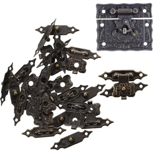 10 Pcs Anchive Wooden Box Latch Set Closed Box Bronze 3 cm Long & 1 Set Wood Case Chest Box Rectangle Clasp Bronze Tone
