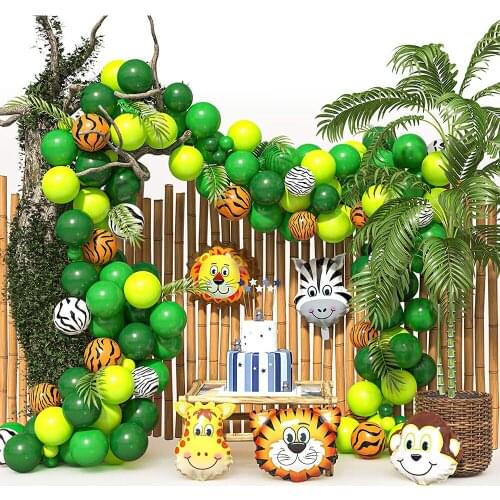 102pcs Green Balloon Garland Arch Kit Animal Balloons Jungle Safari Party Supplies Fovirs Kids Birthday Paty Baby Shower Decor