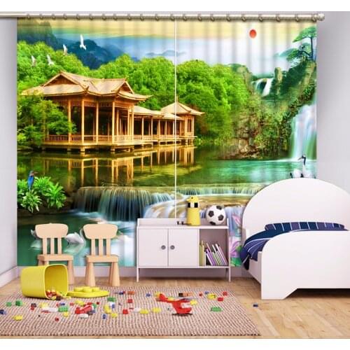 2019 HD Waterfall Landscape kids room Curtains Living room Bedroom Kitchen Window Curtain