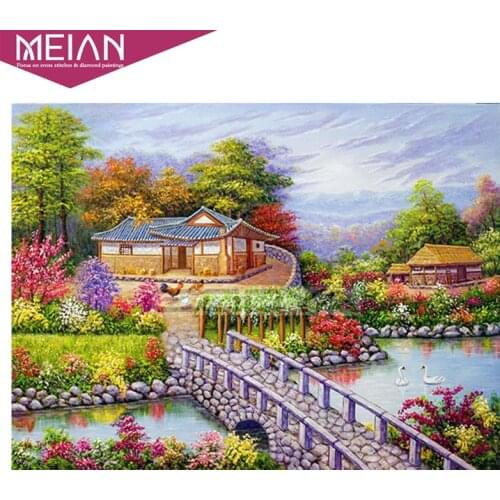 2020 MEIAN House Bridge Diamond Embroidery 5D DIY Diamond Painting Landscape Diamond Painting Cross Stitch Rhinestone Mosaic