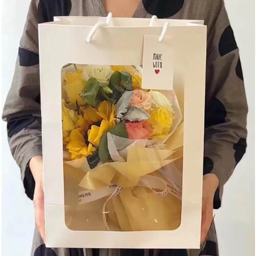 2020 Tote Gift Paper Bag With PVC Transparent Window Creative Birthday Wedding Party Flower Bags Gift Box Packaging
