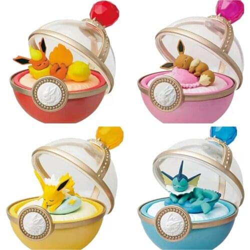 4pcs/set Dreaming Case Sleeping Eevee Vaporeon Jolteon Flareon Mini PVC Figures Anime Cartoon Monster Toys