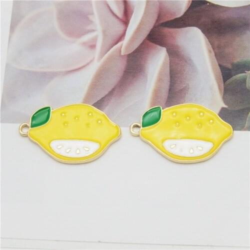 Julie Wang 8PCS Enamel Yellow Lemon Charms Alloy Gold Tone Fruit Pendants Bracelet Earrings Jewelry Making Accessory