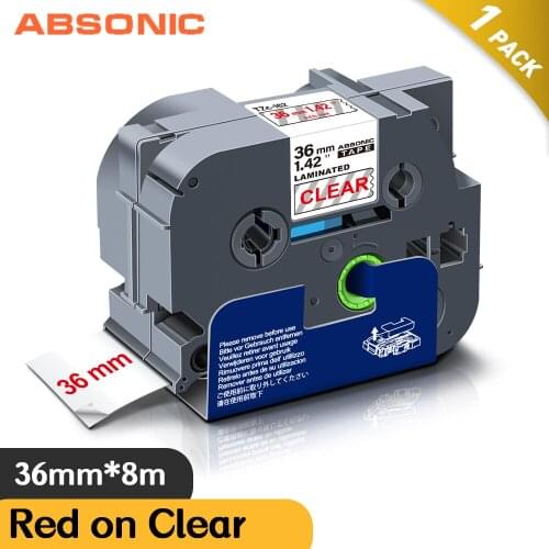 Absonic Tze261 Tz162 Red on Clear Laminated Compatible for Brother P touch 36mm tze-162 tze162 TZe Label Tape Cassette Cartridge