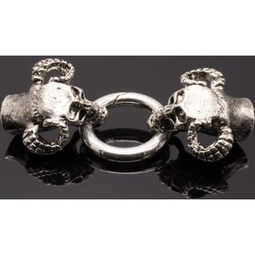 Antique skull head brooch and bracelet closed connector for making DIY leather rope bracelet, internal size 9mm