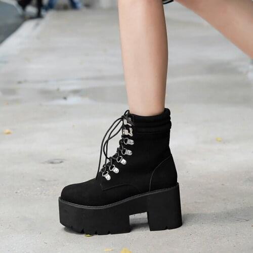 Demonia Boots High Heels Shoes On Platform Punk Demonia Shoes Platform Shoes Women Winter Ankle Boots Short shoes Square Heel