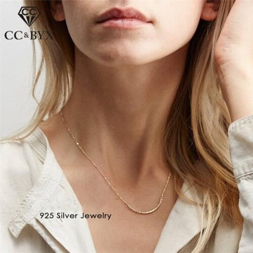 CC 100% 925 Silver Necklaces For Women Minimalist Arc Shape Choker Necklace OL Style Office Simple Design Pendant Jewelry CCN305