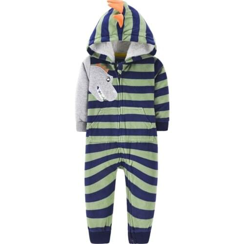 Spring & Autumn 2021 Baby Girls Romper Baby Boys fall clothes Newborn Outfit Toddler Kids Cartoon Hooded One-piece 3-12m