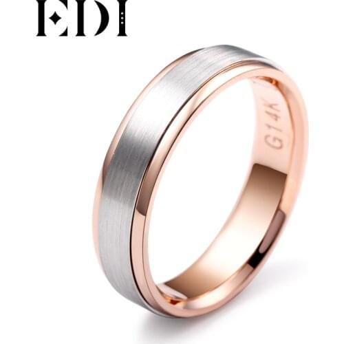 EDI Classic Brushed Soild 14K 585 Rose White Gold Wedding Bands For Mens Engagement Ring Gentleman Jewelry