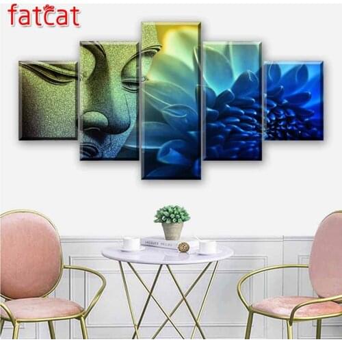 FATCAT Buddha blue flower 5 Piece Diy Diamond Painting Full Square Round Drill Diamond Embroidery Sale Needlework Decor AE1713