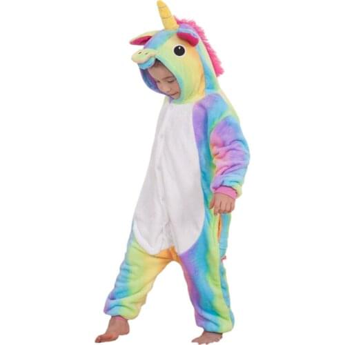 Kids onesie pajamas cartoon unicorn raninbow flannel pajamas for 3-10years children boys girls thick warm sleepwear clothing