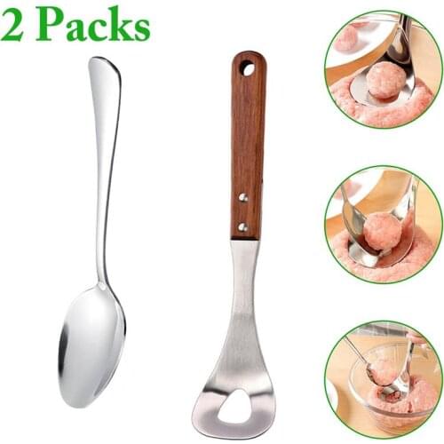 Stainless Steel Meatball Maker Non-Stick Wood Handle Meatball Spoon Meat Baller With Soup Spoon Kitchen Tools Meatball Making