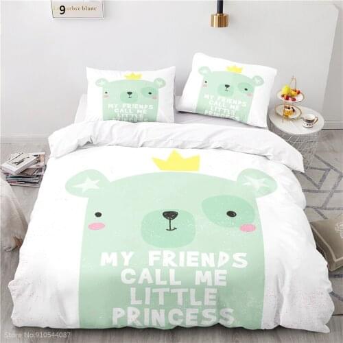 Princess Crown Bear Bedding Set Cartoon 3d Duvet Cover Set Pillowcase Boys Girls Kids Bed Linen Twin Full Queen King Bedclothes