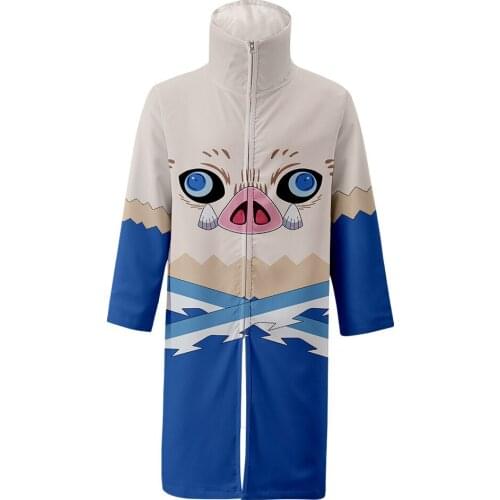 Anime Demon Slayer Hashibira Inosuke 3D Printed Cosplay Costume Stand Collar Coat Robe