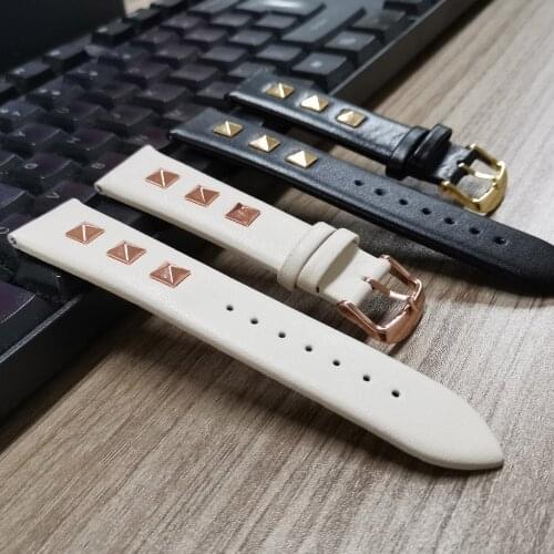 22mm Rivet Style Leather Strap Band for Samsung Galaxy Watch 3 45mm 46mm Black/White Thin Bracelet for Gear S3 Wristband Belt