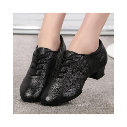 Latin Dance Shoes Leather Boy Children Soft Bottom Female Adult Boy Leather Two Points Square Friendship Dance Shoes Sneakers