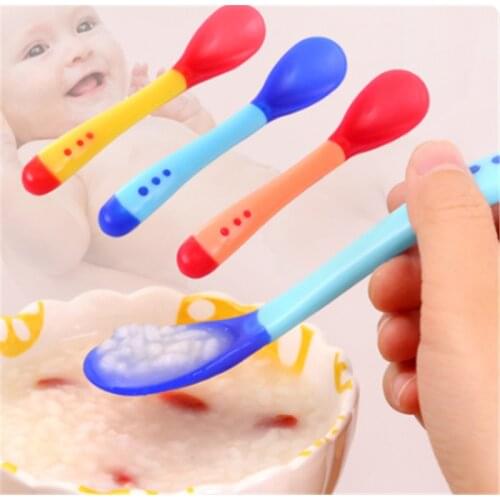 3 Colors of practical Temperature Sensing Spoon, Suitable for Childrens Silicone Head Feeding Spoon Heat Sensitive Tableware