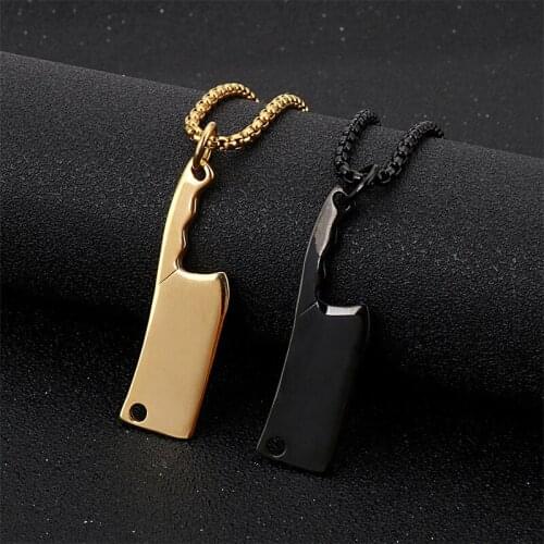 Stainless Steel Mini Kitchen Knife Pendant Mens Punk Style Fashion Necklace Accessories
