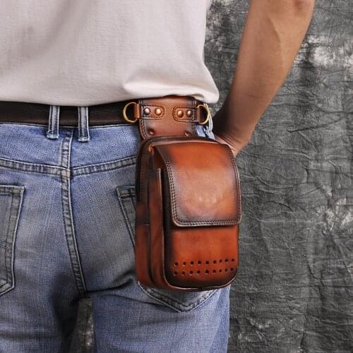 Fashion Original Leather Multifunction Small Pouch Hook Cross-body Bag Cigarette Case Phone Pouch Fanny Waist Belt Bag 832