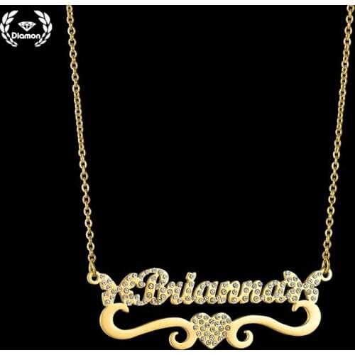 Diamon Customized Fashion Stainless Steel Name Necklace with White Diamond Cubic Zircon Pendant necklace for Women Jewelry Gift