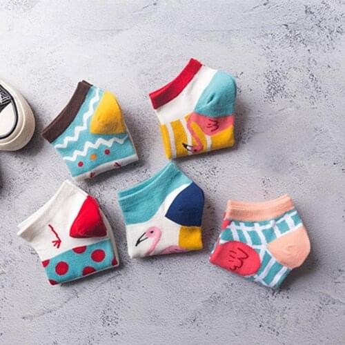 Cotton Soft Women Calcetines Flamingo Print Low Cut Ankle Sock Breathable Short Ankle Boat Socks Mujer Cute Harajuku