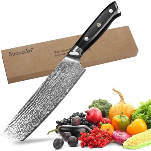 SUNNECKO 7" Cleaver Chef Knife Kitchen Knives Japanese 73 Layers Damascus VG10 Steel Sharp Blade G10 Handle Meat Cutter Tools