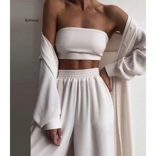 Autumn Winter Elegant Solid Three Piece Sets Women Sexy Wrap Tops And Long Pants Homesuit Lady Soft Sportswear Outwear Tracksuit