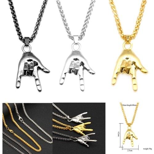 Punk Rock I Love You Gesture Hand Pendant Sign Language Necklace Charm Hip Hop Jewelry For Men Women Shellhard collier homme