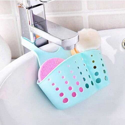 Kitchen Plastic Sink Sponge Holder Hang Basket With Hanging Snap Strap For Scrubber Dish Brush Kitchen Accessories Organizer