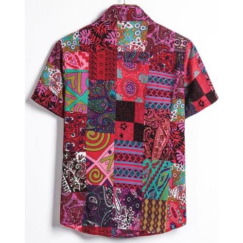 Summer Men Shirts Short Sleeves Ethnic Printed Shirt Retro Vintage Clothes Button Cardigan Blouse Chemise Homme Kimono Hombre