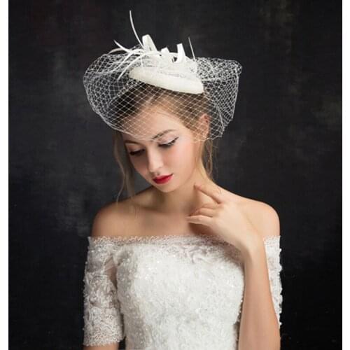 New Women Fedoras Hat Headdress Adult Bride Wedding Sinamay Fascinator Cap Ladies Girl Church Party Head Accessories Hats H6802