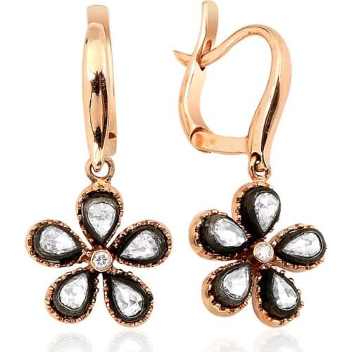 Symbol Gold 0.55 Carat Diamond Flower Earring Piece Jewelry Rope Chain Charm Earring Jacket Bead Figure For Women