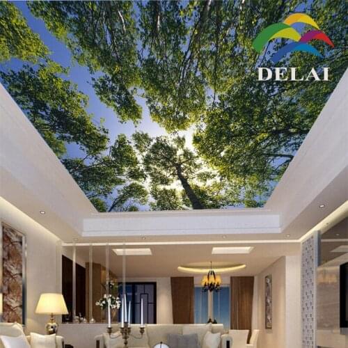 T-0126 bunkle trees with leaves printing ceiling film blue sky with tree plastic construction material