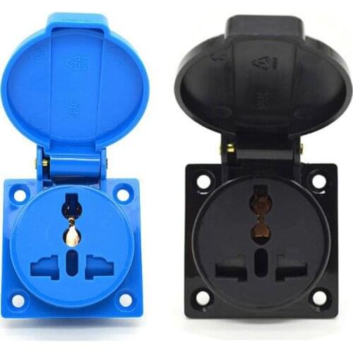 Black blue universal industry safety outlet 10A 250V IP44 CE Multi-function waterproof dusrproof power connector AC power socket