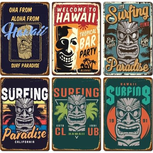 Vintage Poster Summer Surfing Seaside Resort Retro Decor Tinplate 20x30cm Wall Decorative American Style