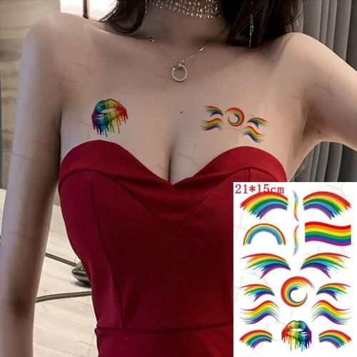Waterproof Temporary Tattoo Sticker Chest Rainbow Pattern Flash Tattos Butterfly Feather Lotus Body Art Arm Fake Tato0 Women Men