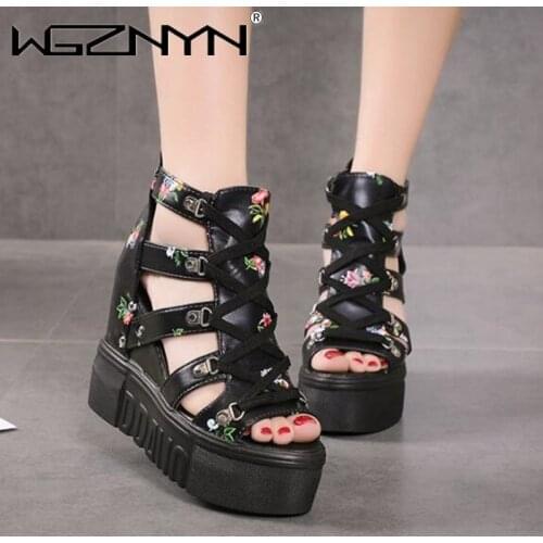 2021 New Women Sandals Print Gladiator Summer Shoes Wedges Open Toe Platform Sandals 12CM High-Heeled Shoes Woman Beach Sneakers