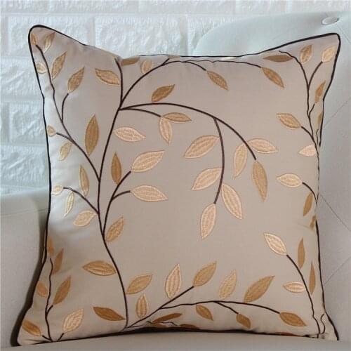 1Pc Home Decoration Simple Embroidered Leaves Square Cushion Cover 45*45cm Cotton Pillowcase for Back Cushion/Lumbar Pillow