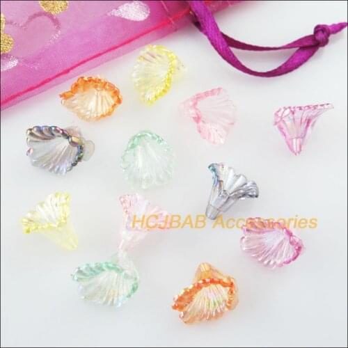 100Pcs Mixed Acrylic Plastic Glory Horn Flower Spacer Beads End Caps Charms 10x13mm