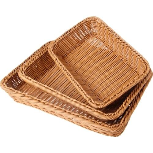 2021 New Home Square Artificial Rattan Harden Storage Basket Organizer Food Fruit Bins