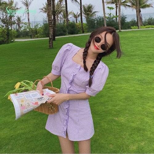 2021 Fashion Women Aesthetic Violet Fairy Plaid Skirt Cotagecore Harajuku Summer Mini Skirt Sexy Dress France Demon Slayer