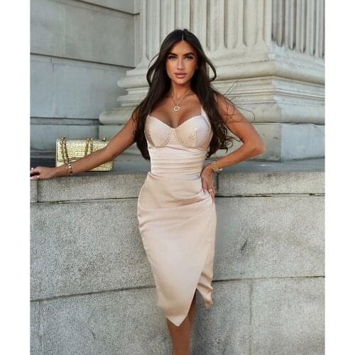 2021 Sexy Spaghetti Strap Satin Dress Women Clothing Party Vestidos Casual Bodycon Split Club Robe Femme Dresses BH7161