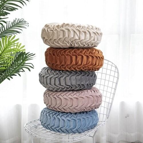 38cm Cushion Newest Home Textile Velvet Pleated Round Candy Color Solid Color Cushion Pouf Throw Home Sofa Pillow Soft Cushion