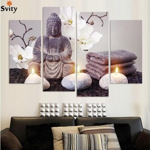 4 Piece Canvas Art Modern Printed Buddha Painting Picture Decoracion Buddha Paintings Wall Canvas Piictures For Living Room